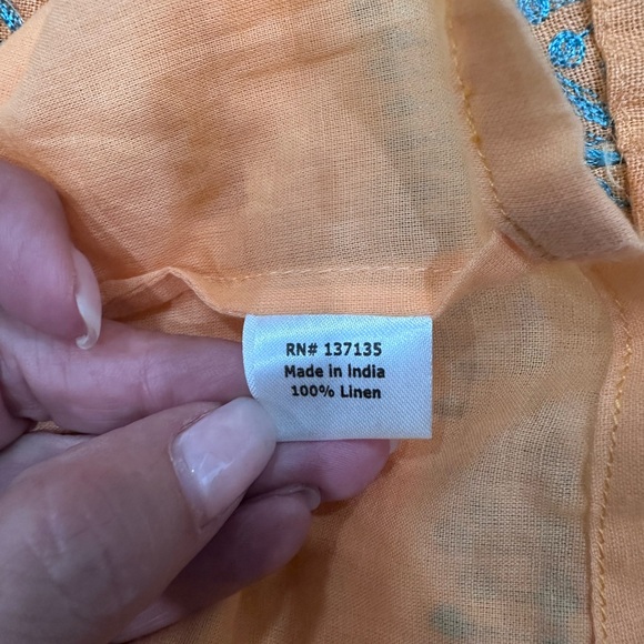 Embroidered Orange Midi Tank Dress with Turquoise Detail Linen Size 4 Small - Picture 9 of 10